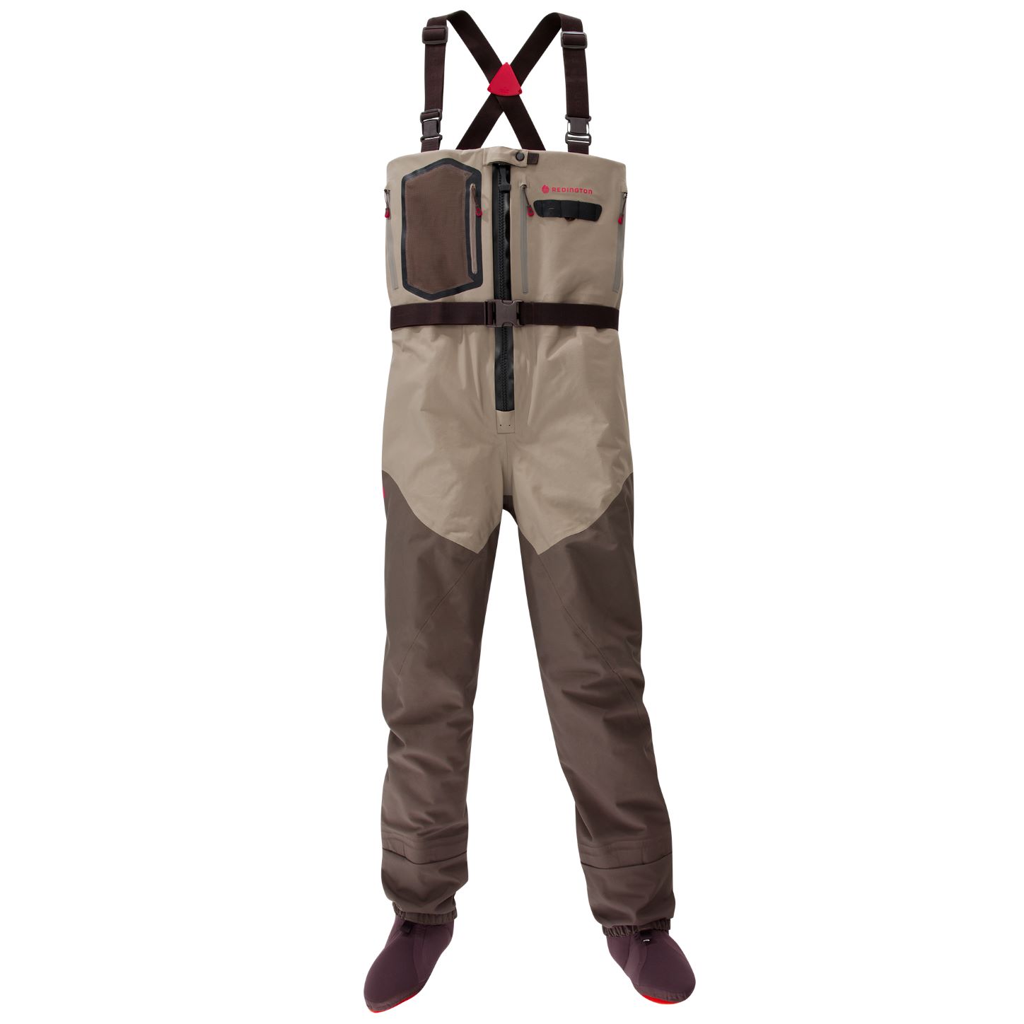 Redington fishing waders in a brown-beige colour